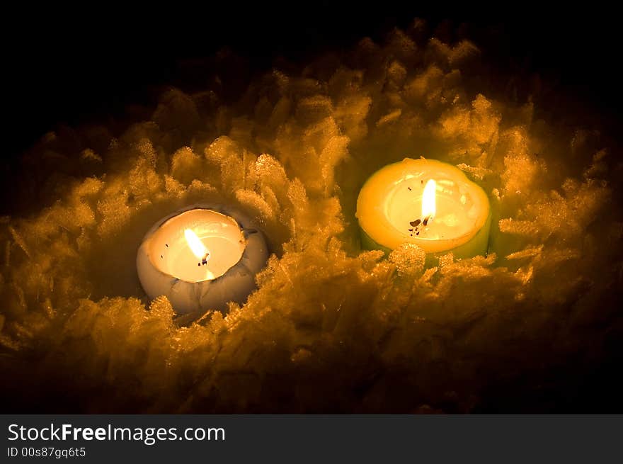 A some candle light in snow mountain. A some candle light in snow mountain.