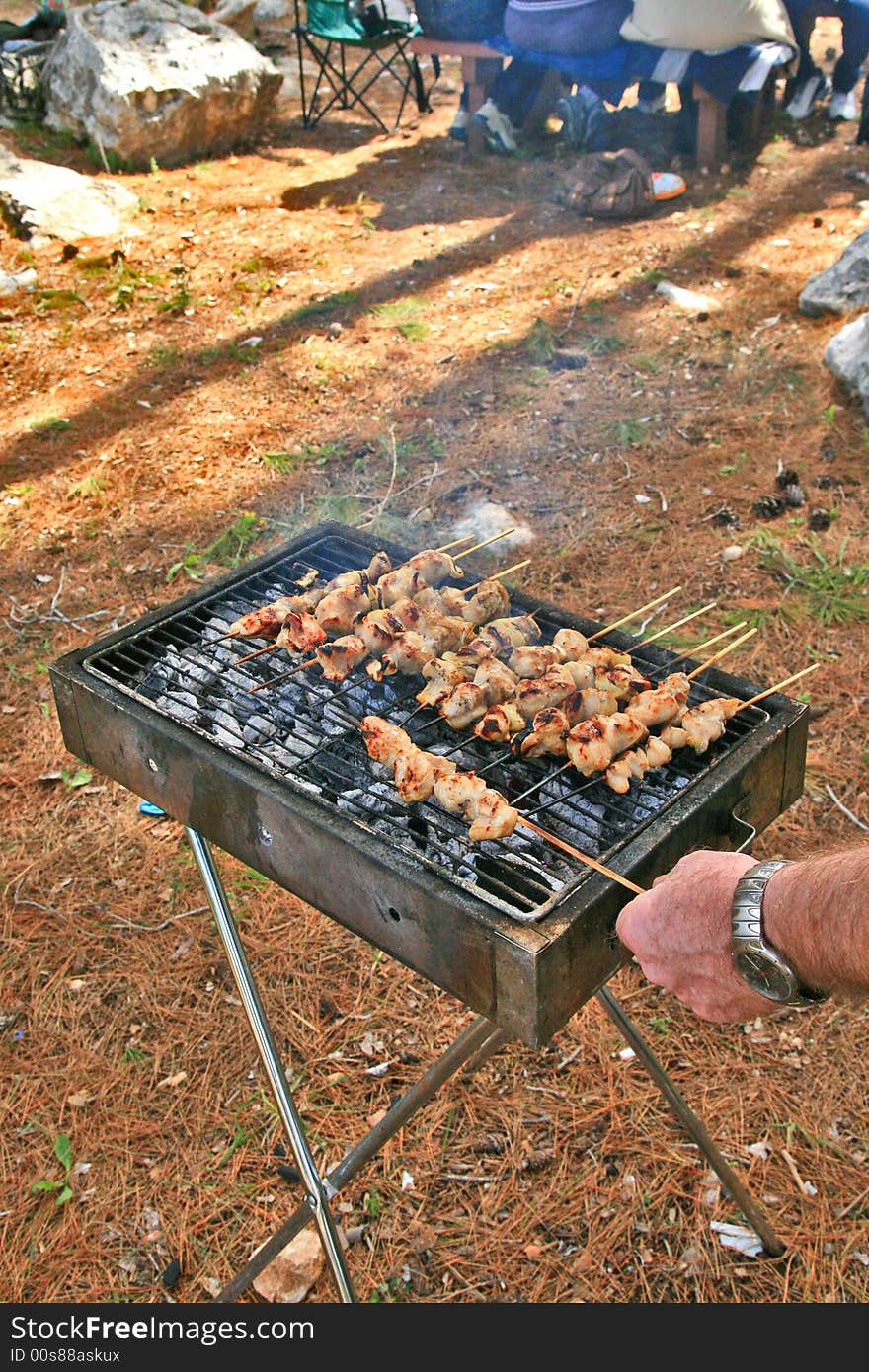 Preparation of a shish kebab in a wood. Tourism. A wood about city Ben-إ쥭. Preparation of a shish kebab in a wood. Tourism. A wood about city Ben-إ쥭