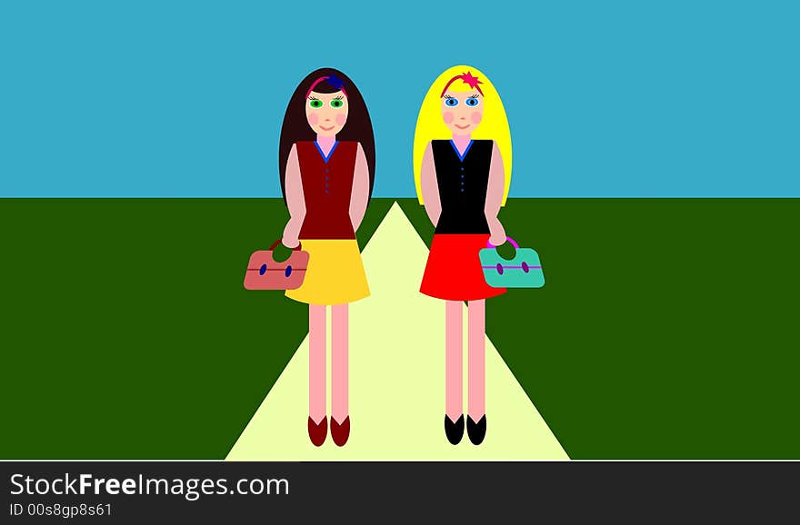 Two girls walking