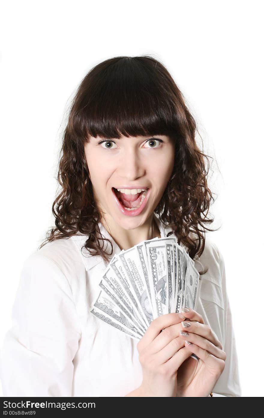 Portrait of the girl holding a pack of money. Portrait of the girl holding a pack of money