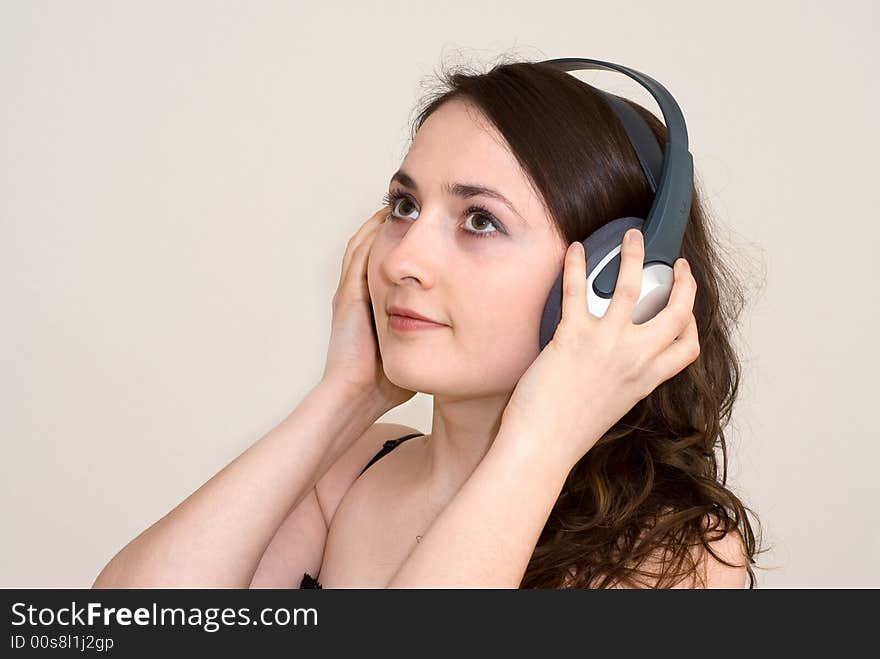 Beautiful young woman enjoy in music. Beautiful young woman enjoy in music