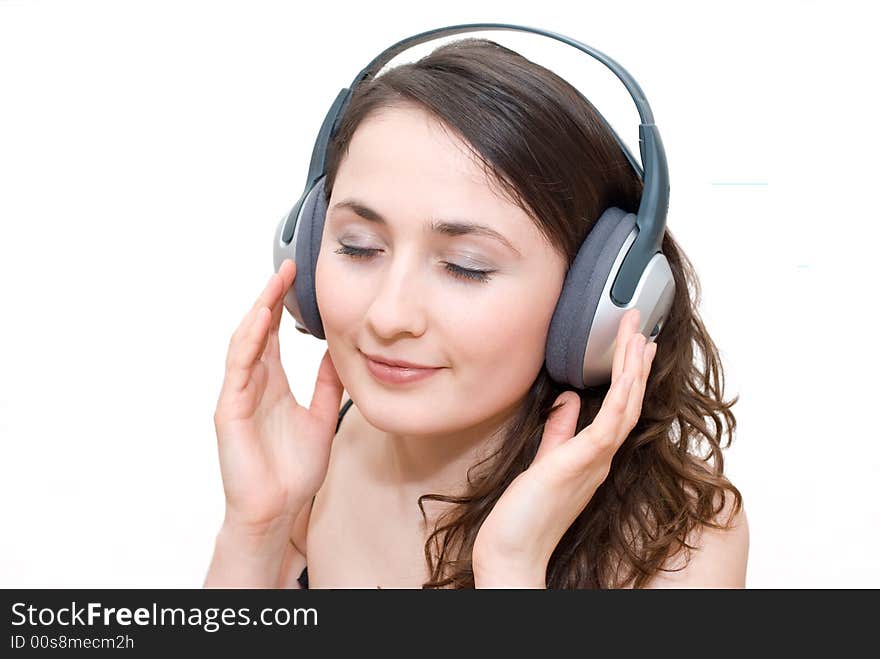 Beautiful young woman enjoy in music. Beautiful young woman enjoy in music