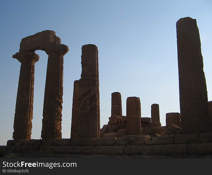 A temple of Agrigento at sunset