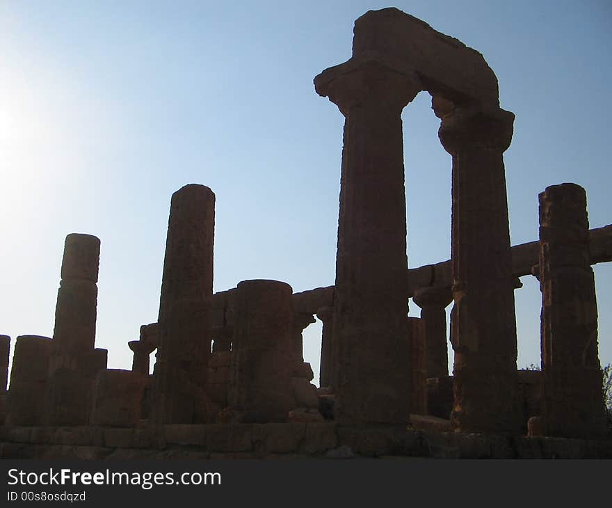 A temple of Agrigento at sunset