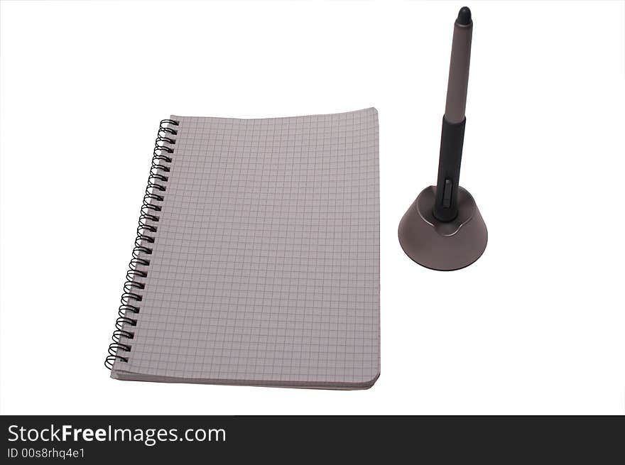 Pen and notebook on white