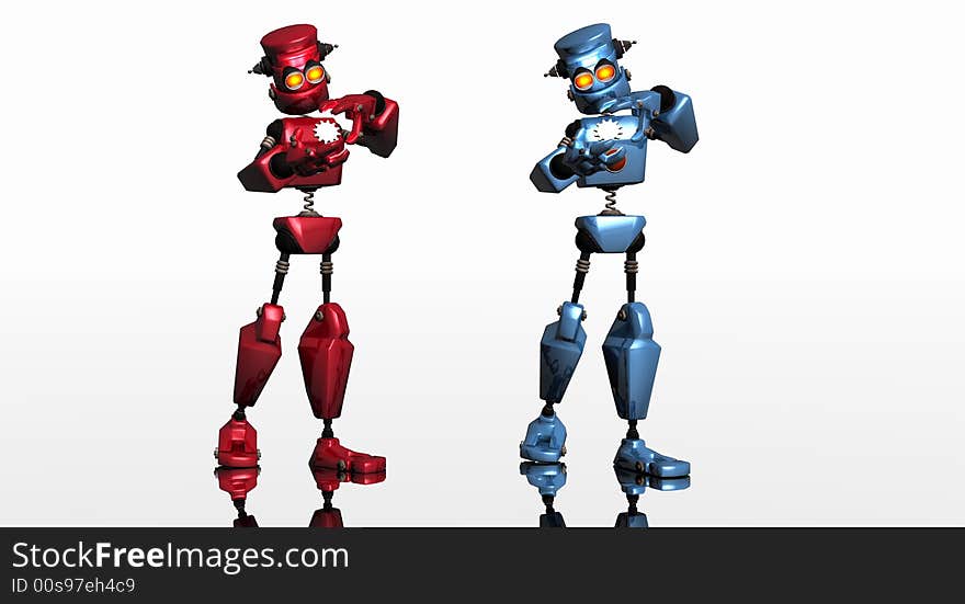 Blue and redrobot with gears