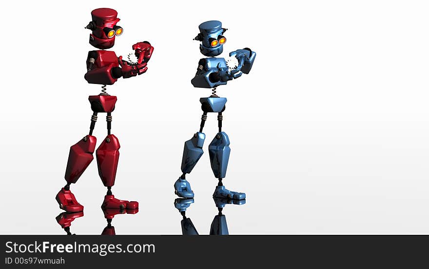 Blue and red robot with gears. Blue and red robot with gears