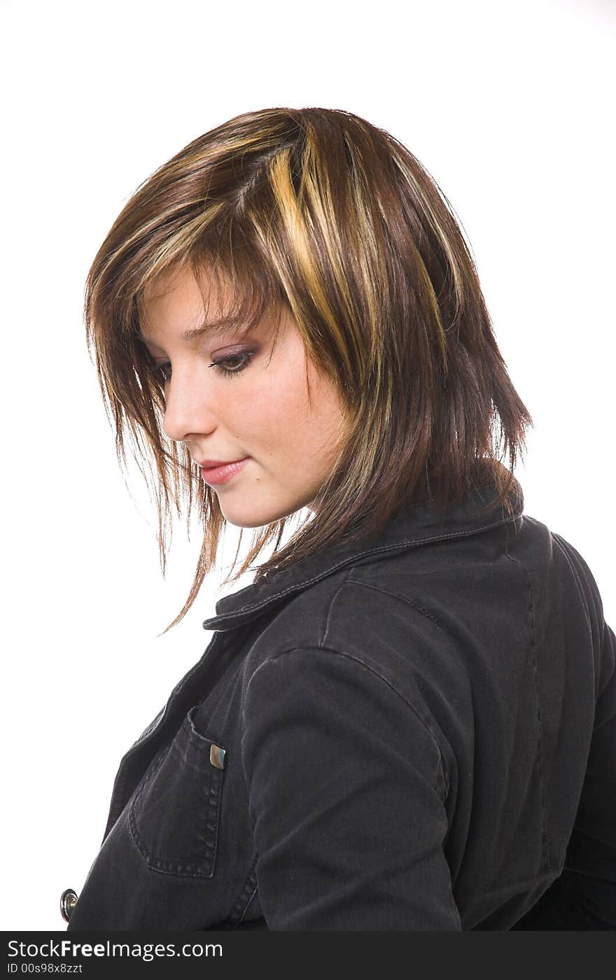 Portrait of the  girl on a white background