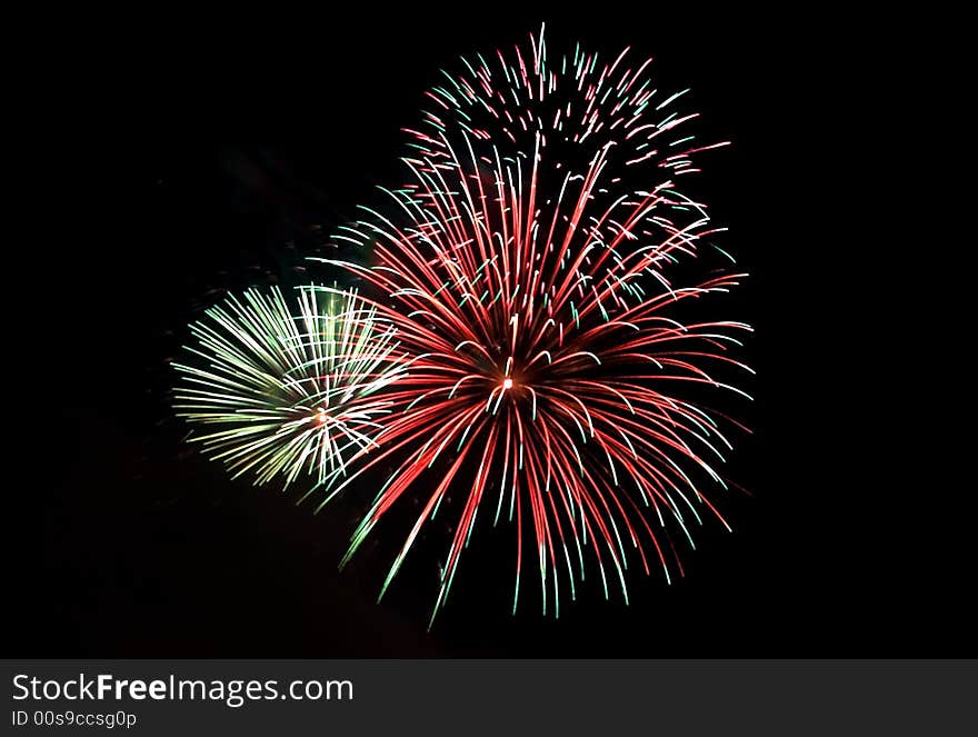 Colorful fireworks on a black sky