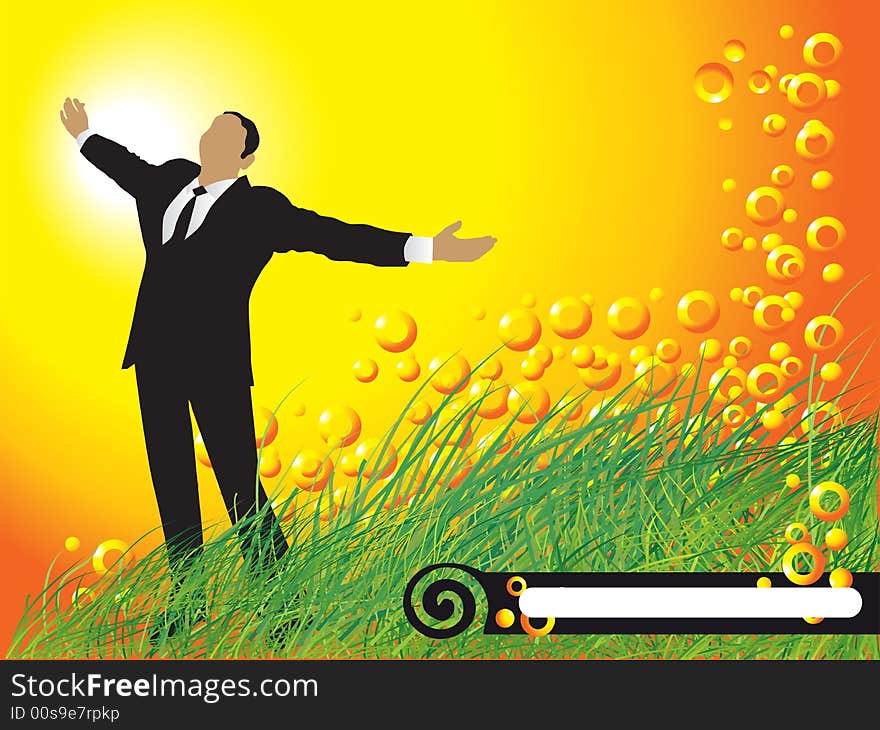 Businessman, Sun, Grass, Frame