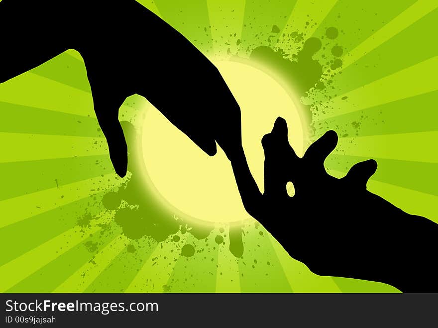 A hands at green background