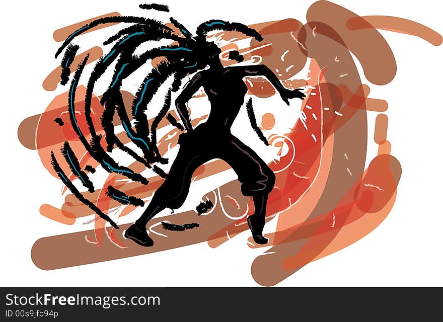 It is a vector illustration, a silhouette of the dancing girl in warm tones. It is a vector illustration, a silhouette of the dancing girl in warm tones.