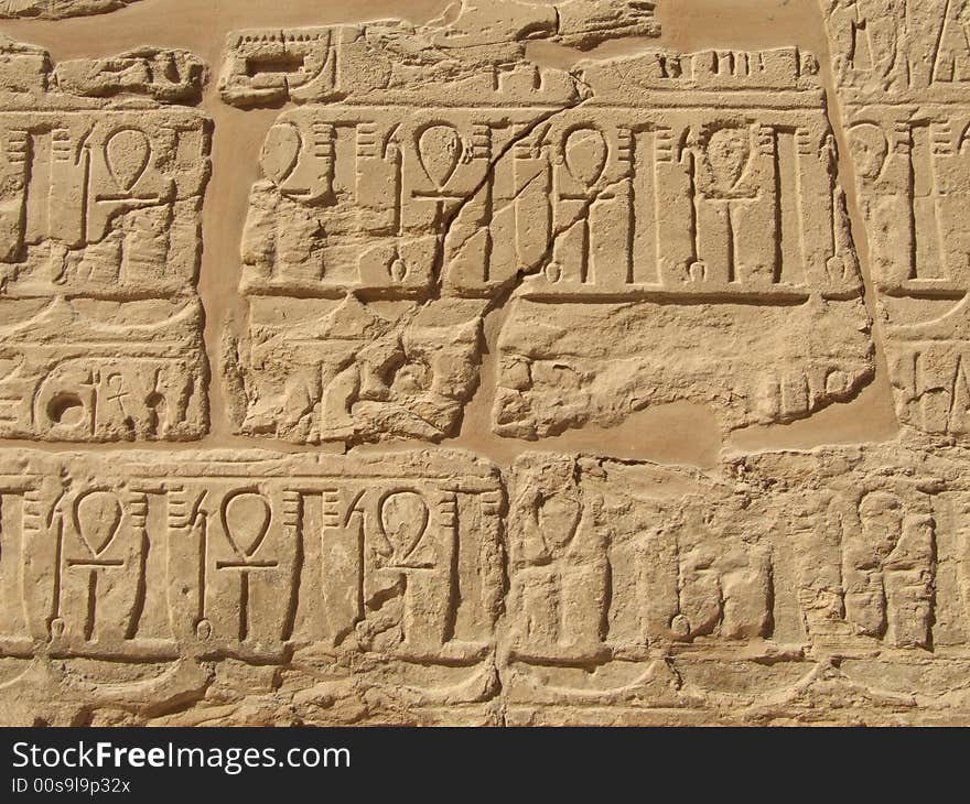 Ancient hieroglyphs in Karnak temple from Luxor