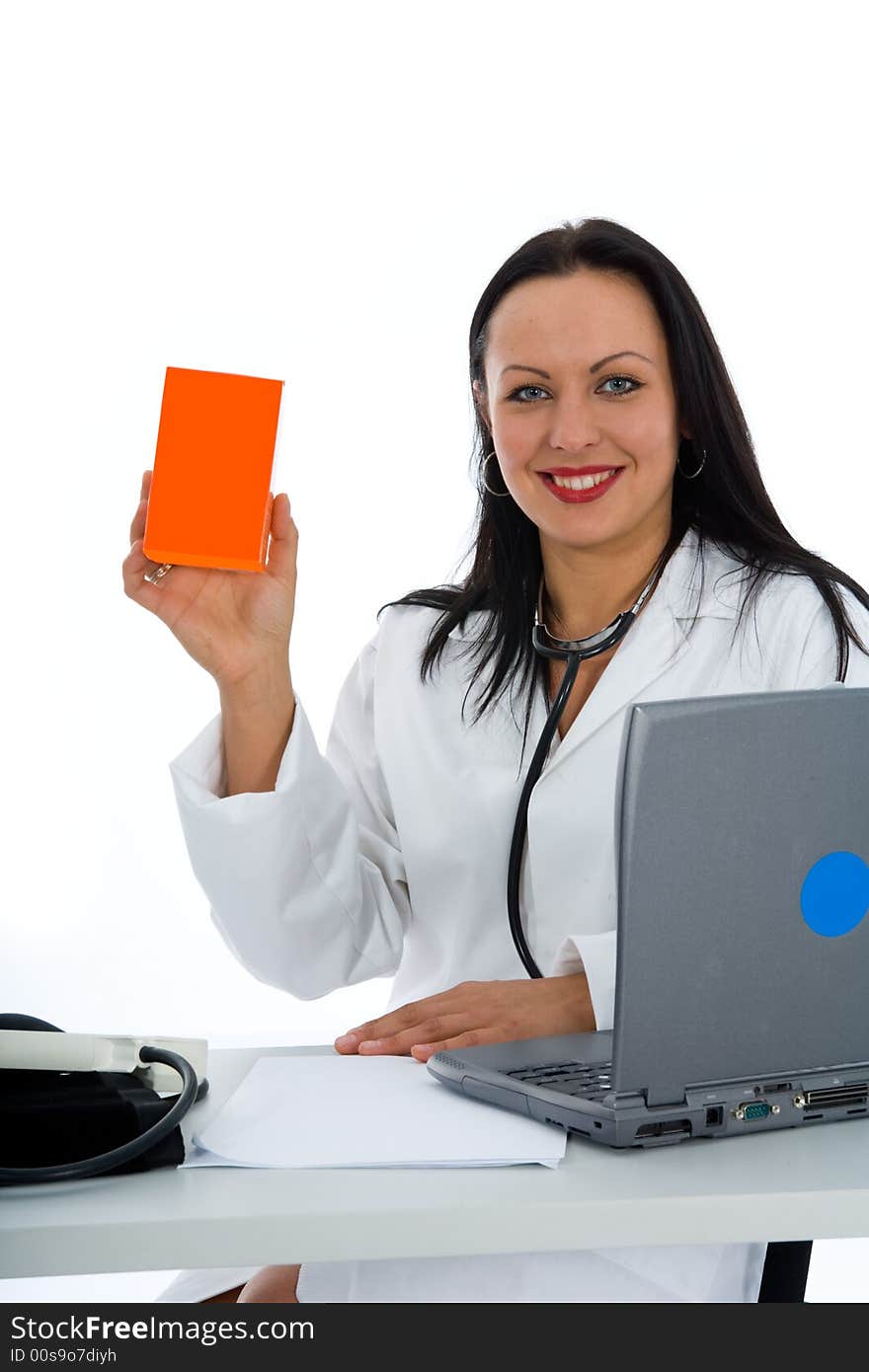 Young doctor with stethoscope on isolated background