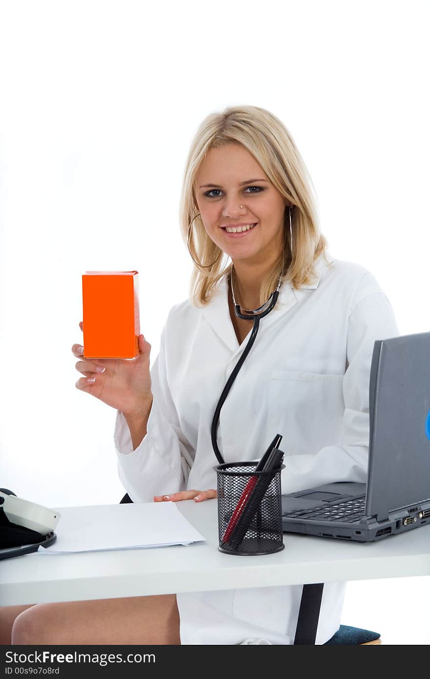 Young doctor with stethoscope on isolated background