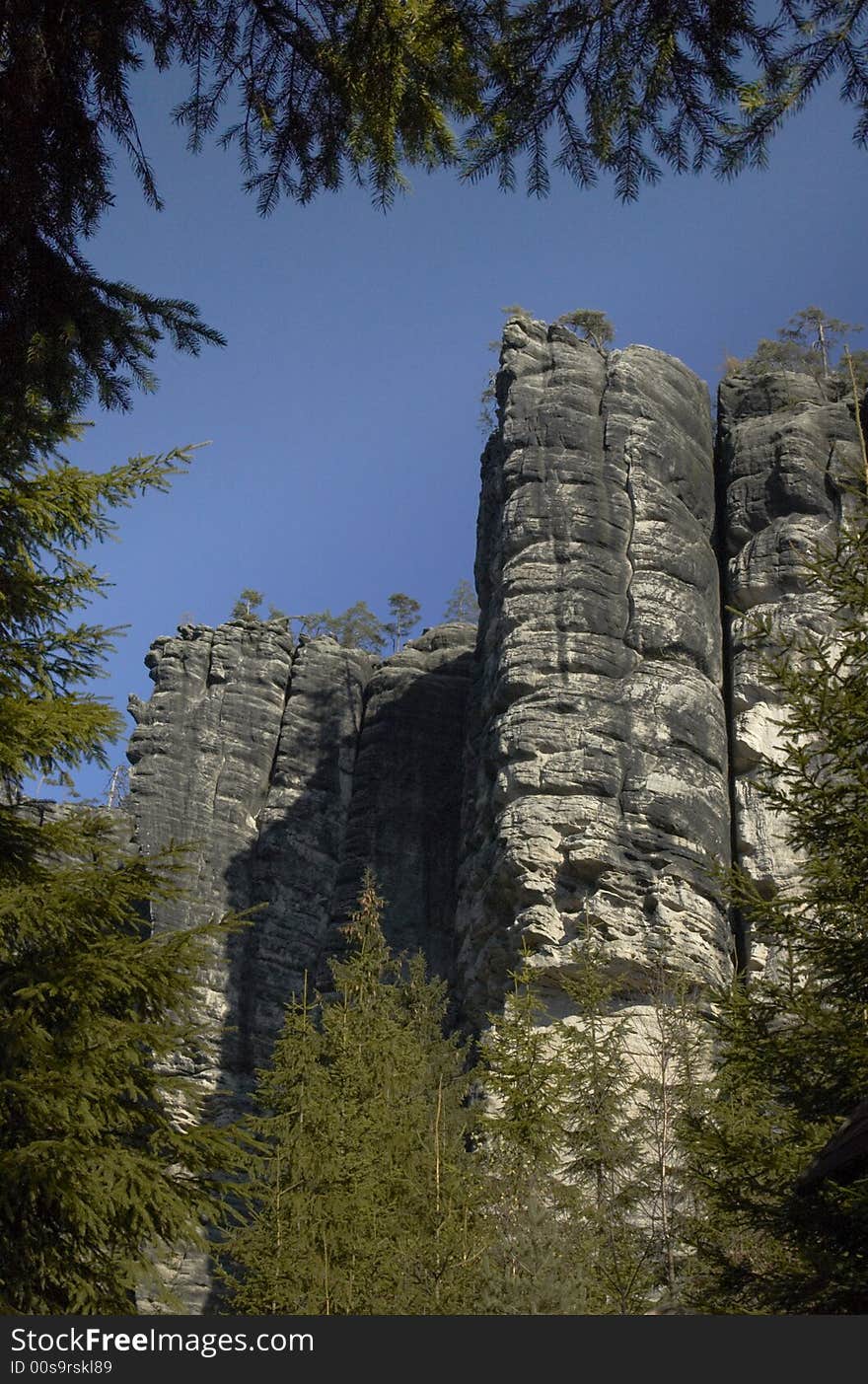 Sandstone rocks in pinetrees frame