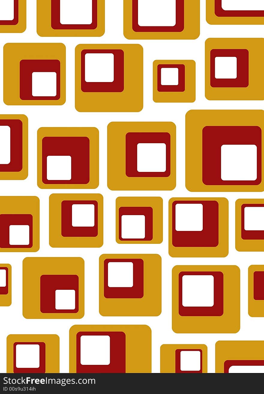 Abstract illustration of rounded red, orange and white squares over a white background. Abstract illustration of rounded red, orange and white squares over a white background