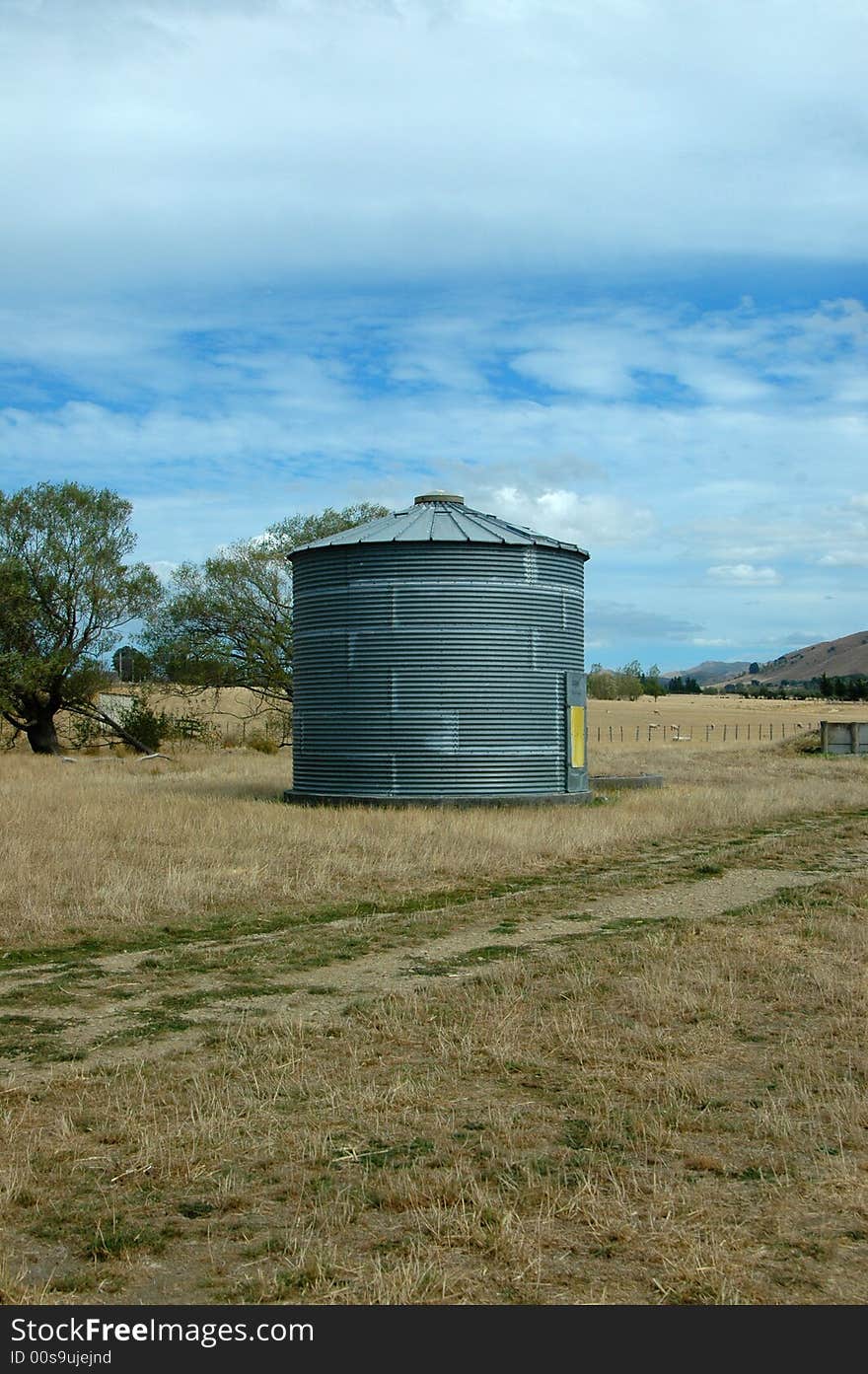 Metal silo on sheep ranch