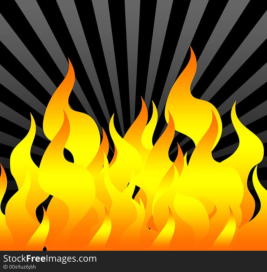 A Great Fire on a Black SunBurst Background. A Great Fire on a Black SunBurst Background