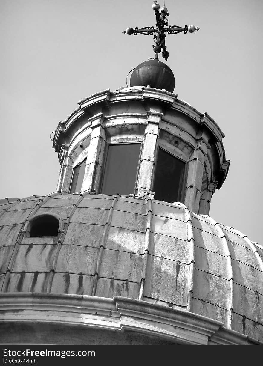 Church cupola, black and white image