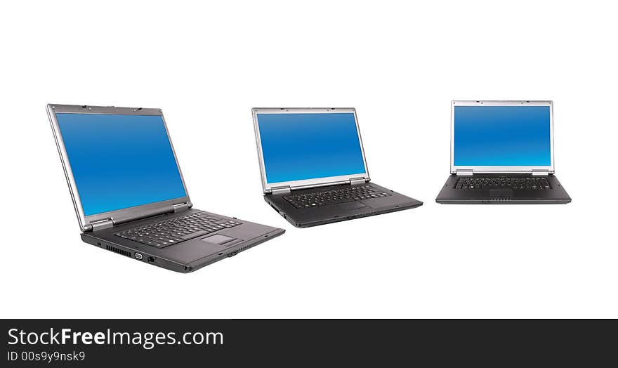 Three laptops array isolated on white