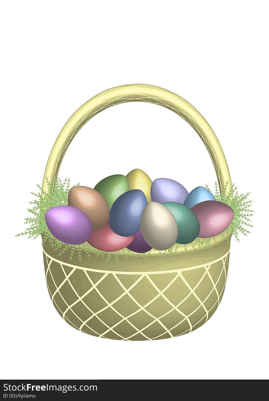 Illustration of easter basket full of eggs on white background. Illustration of easter basket full of eggs on white background