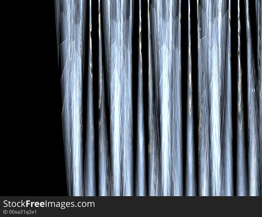 Waterfall silver water on black. Illustration made on computer.