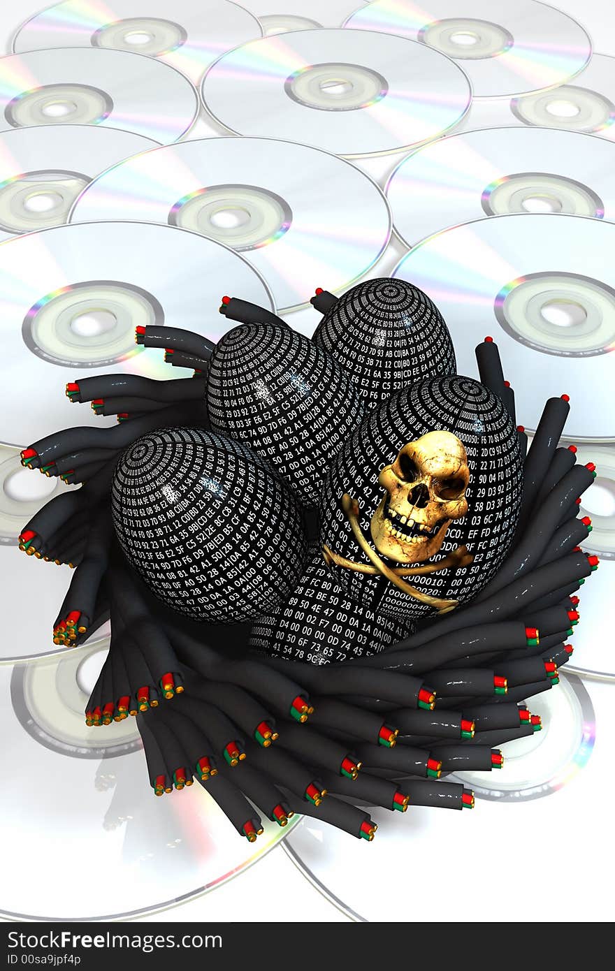 Nest, made of cables with hex painted eggs inside - 3d rendered illustration. Nest, made of cables with hex painted eggs inside - 3d rendered illustration