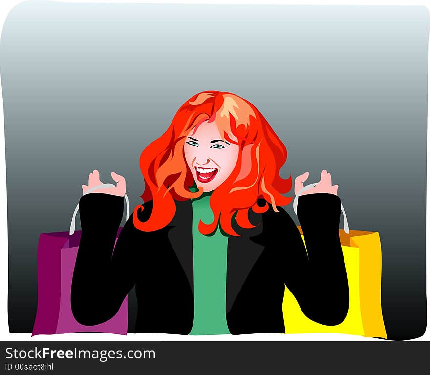 Vector illustration of the girl with shopping bags. Vector illustration of the girl with shopping bags