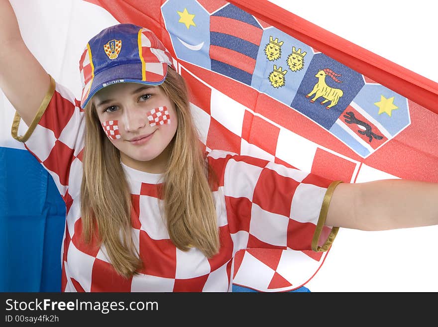 Croatia fan with face painting of the national flag