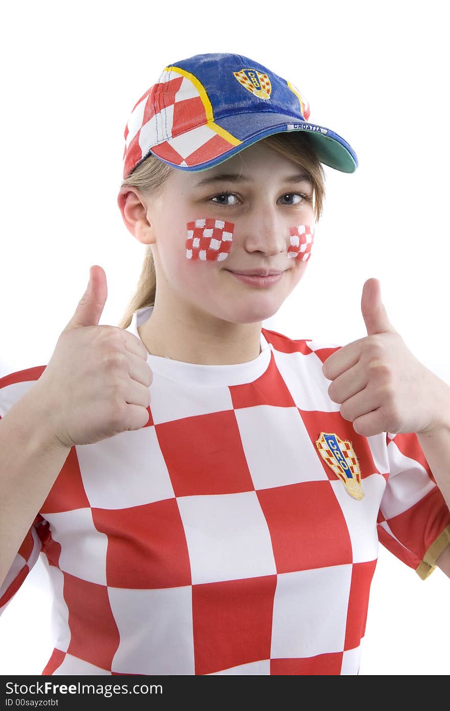 Croatia fan with face painting of the national flag