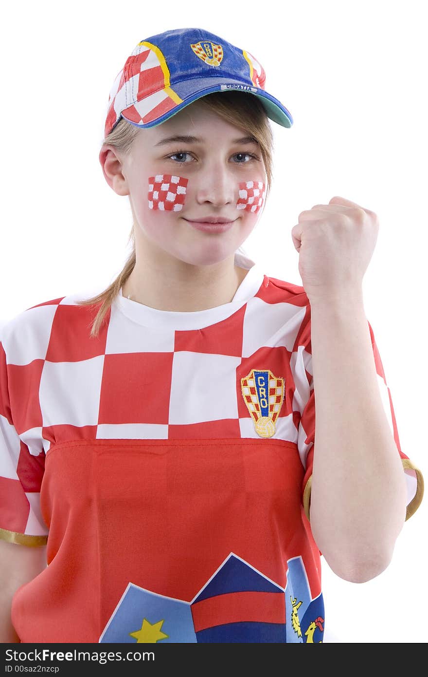 Croatia fan with face painting of the national flag