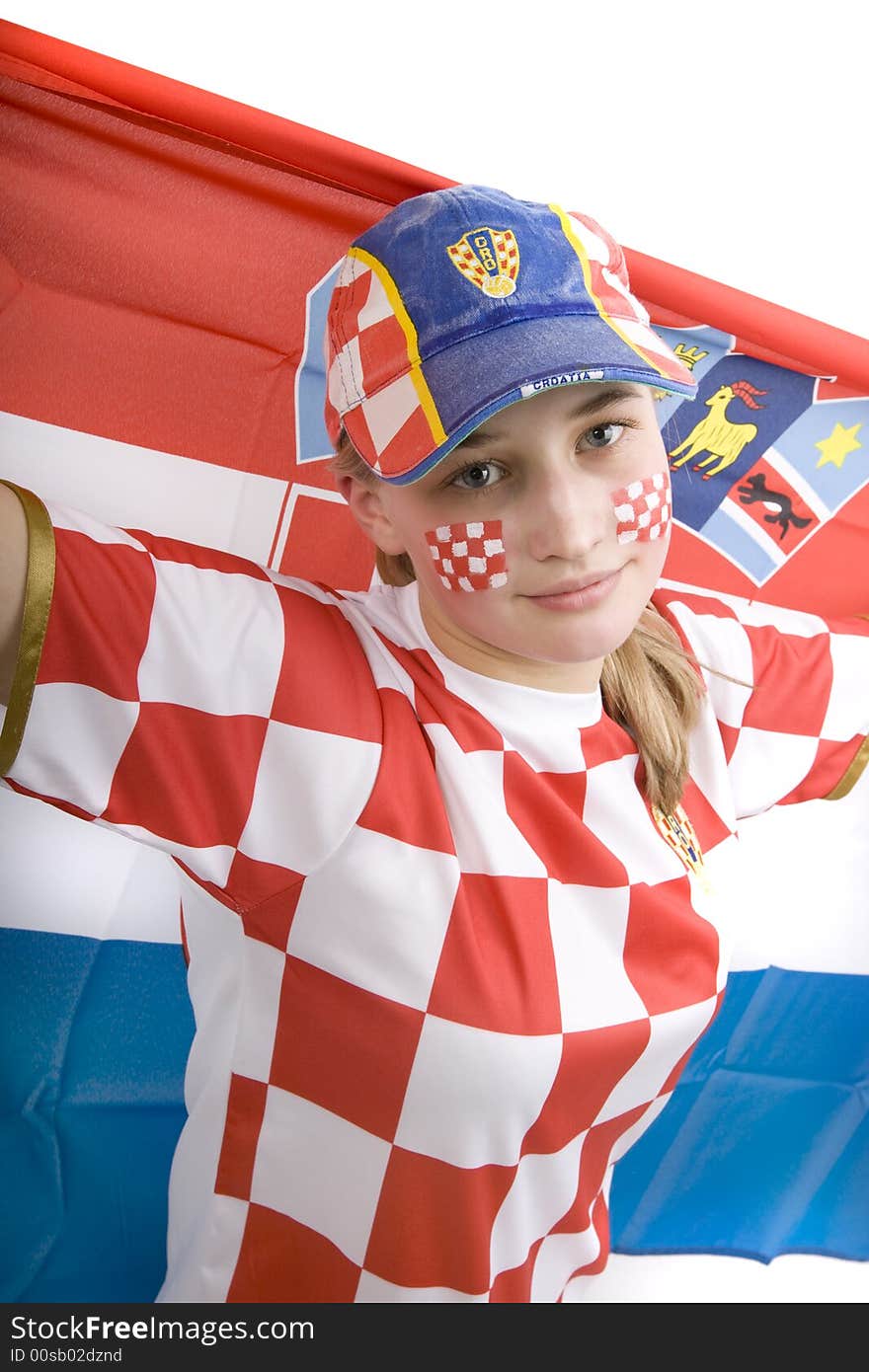 Croatia fan with face painting of the national flag