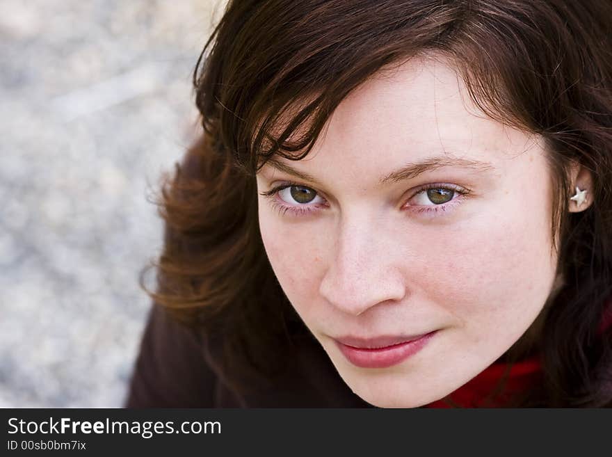 Red haired beauty portrait, closeup view.