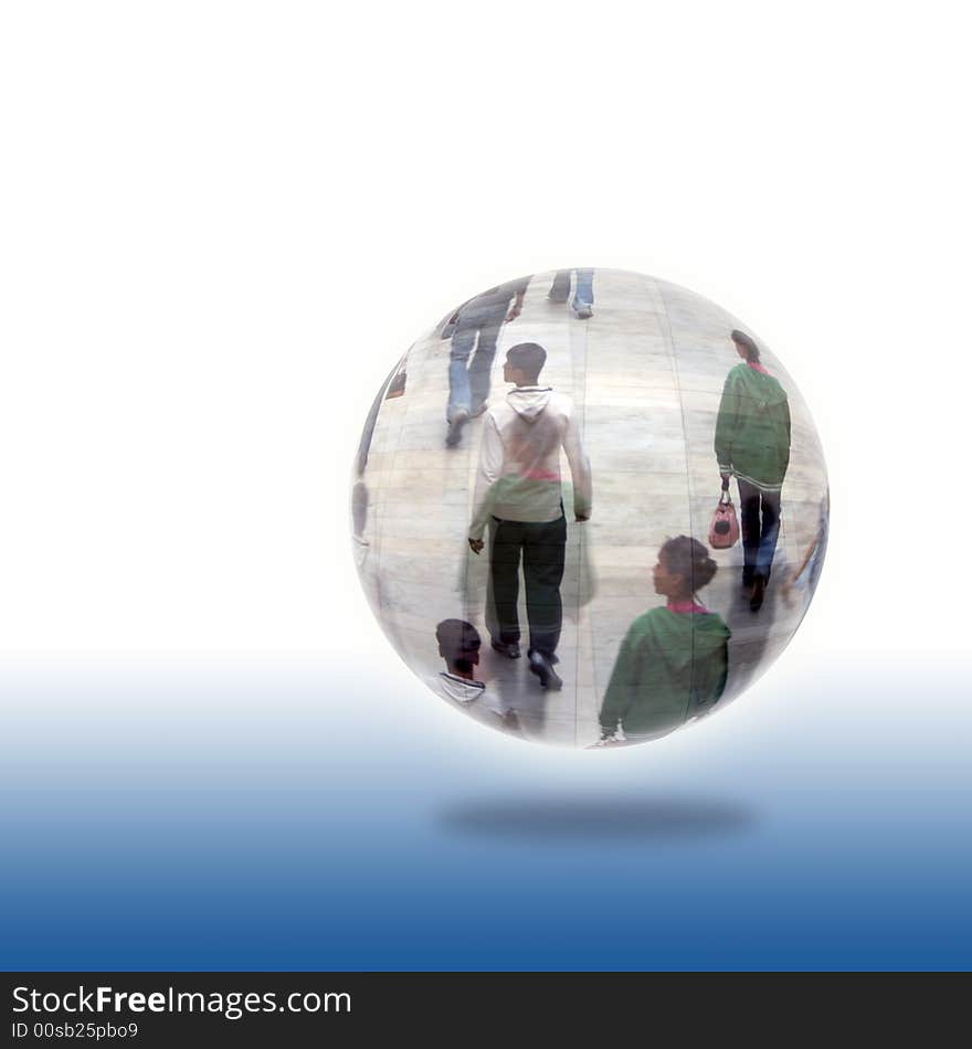 Sphere of shoppers on graduated background. Sphere of shoppers on graduated background