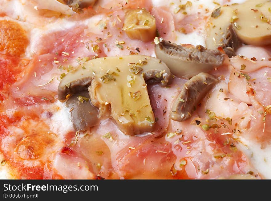 Closeup background of Italian pizza, selective focus. Closeup background of Italian pizza, selective focus