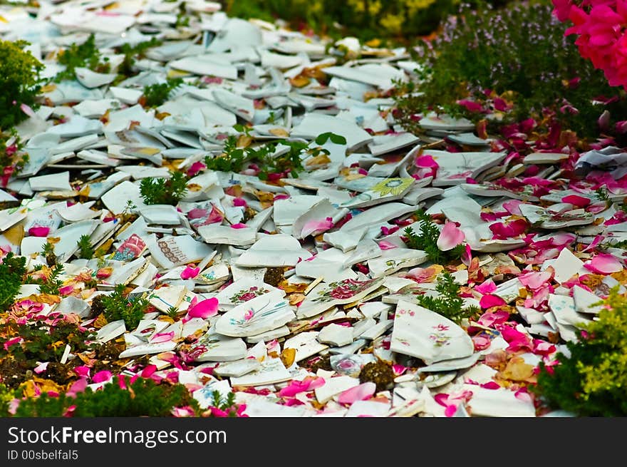 Beautiful Garden and Broken Ceramics