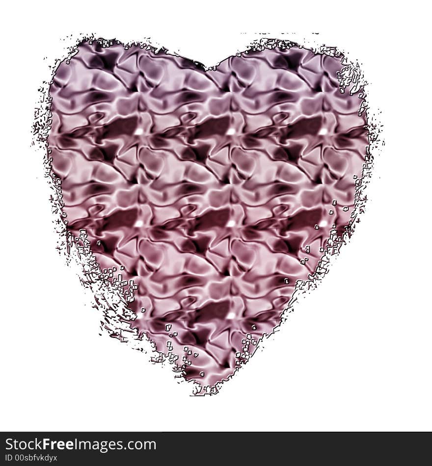 Pink satin heart on white background