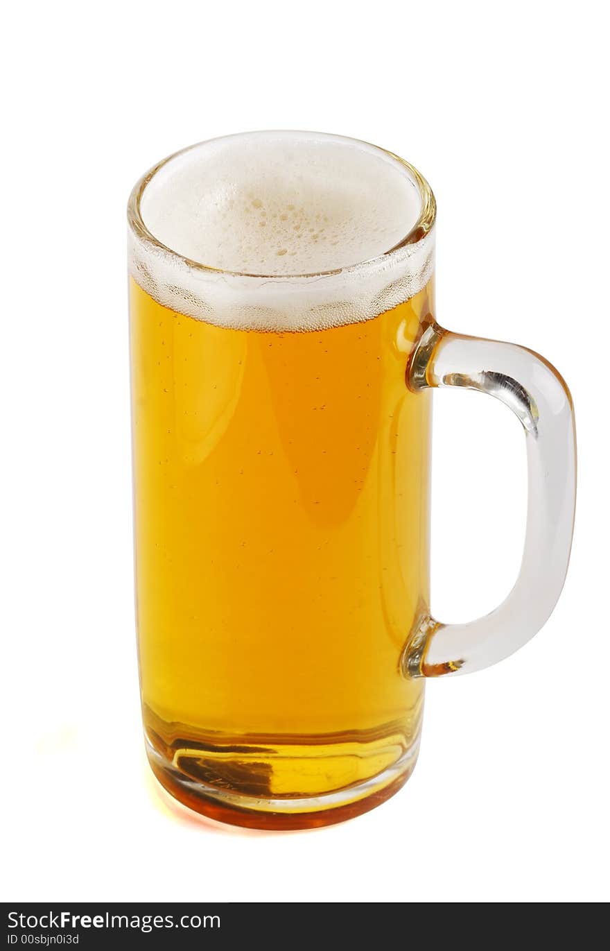 Glass beer mug with beer. Object over white. Variant two. Glass beer mug with beer. Object over white. Variant two.