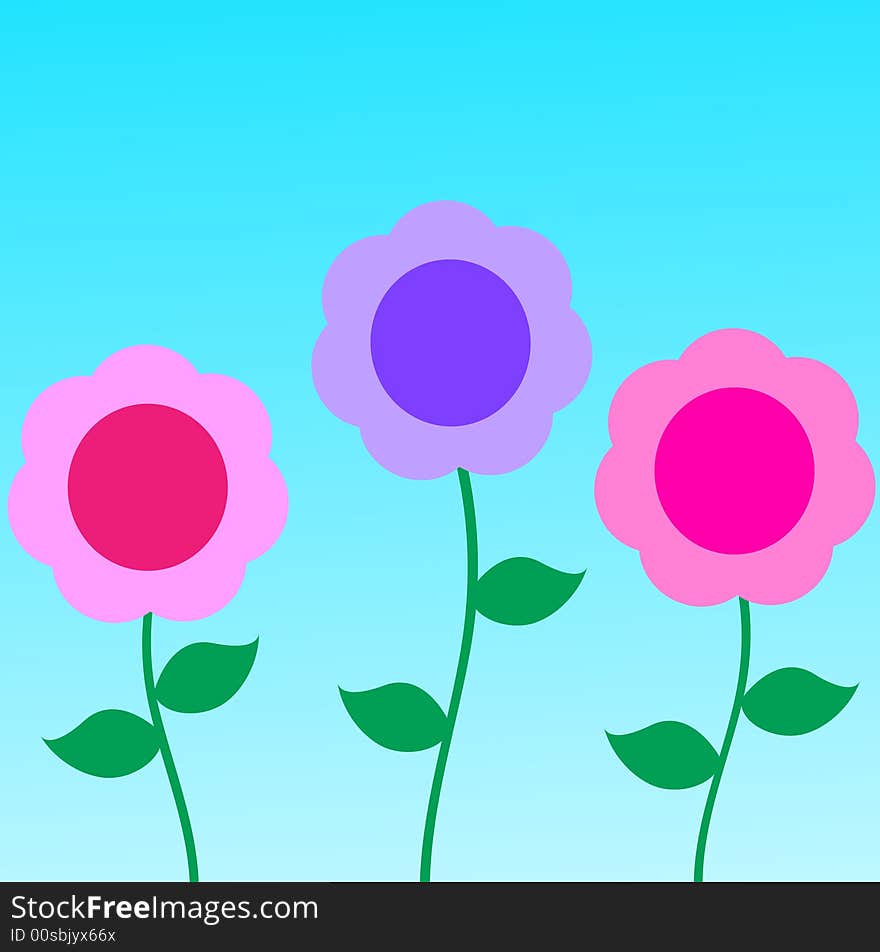 Graphic illustration of puffy abstract flowers against blue gradient background. Graphic illustration of puffy abstract flowers against blue gradient background.