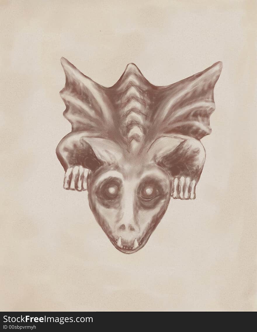 An antiqued drawing of a gargoyle on parchment. An antiqued drawing of a gargoyle on parchment.