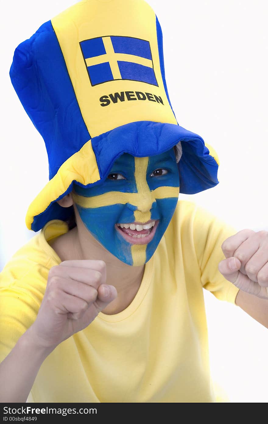 Swedish girls with patriotic face paint as a sports fan. Swedish girls with patriotic face paint as a sports fan