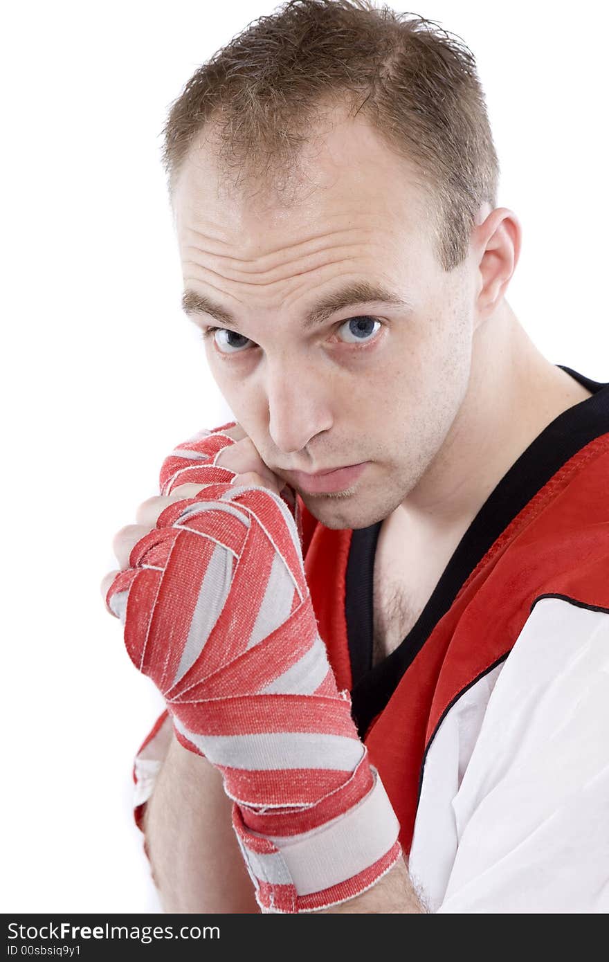 Kick boxers with combat clothing during training. Kick boxers with combat clothing during training