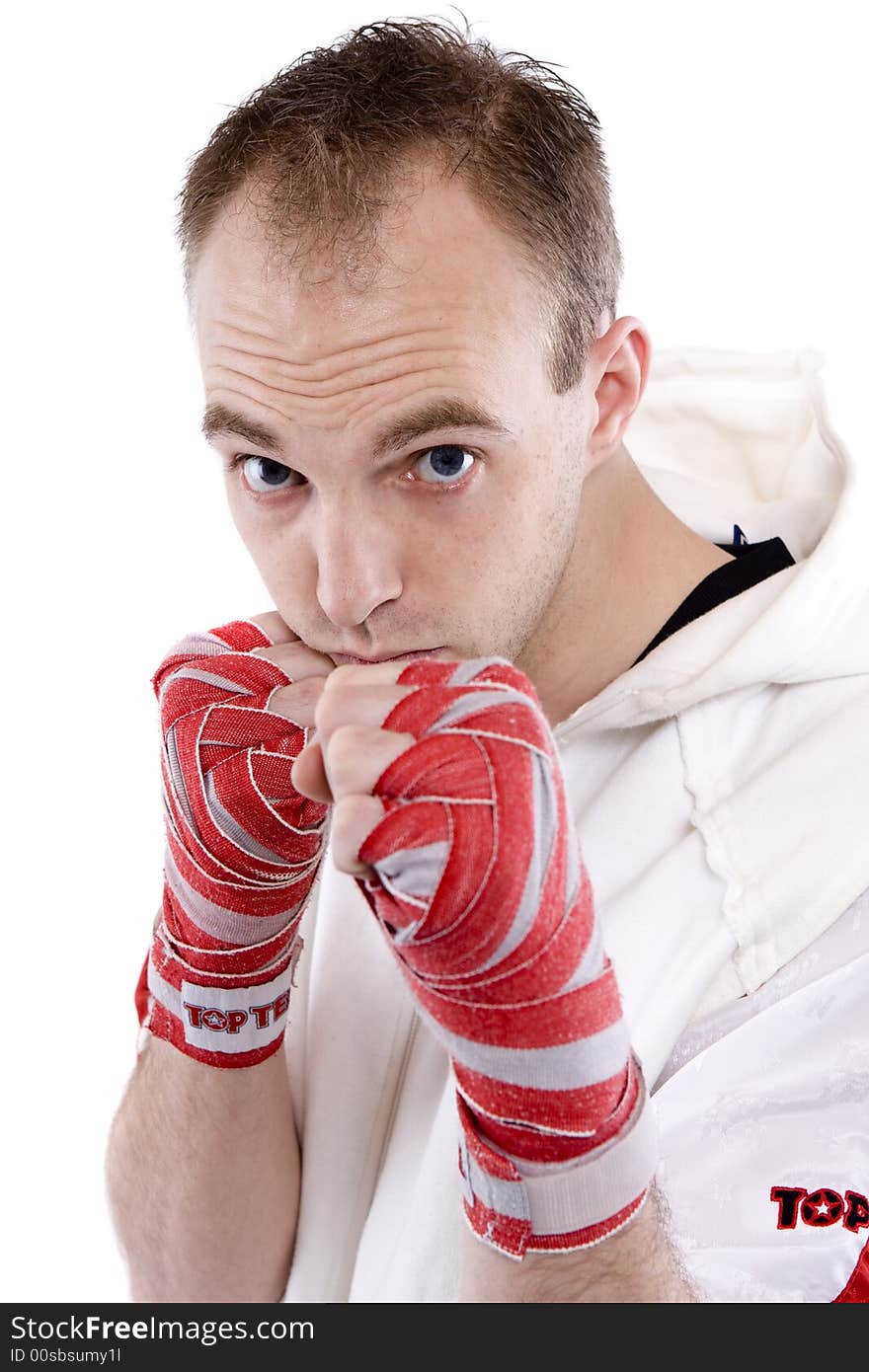 Kick boxers with combat clothing during training. Kick boxers with combat clothing during training