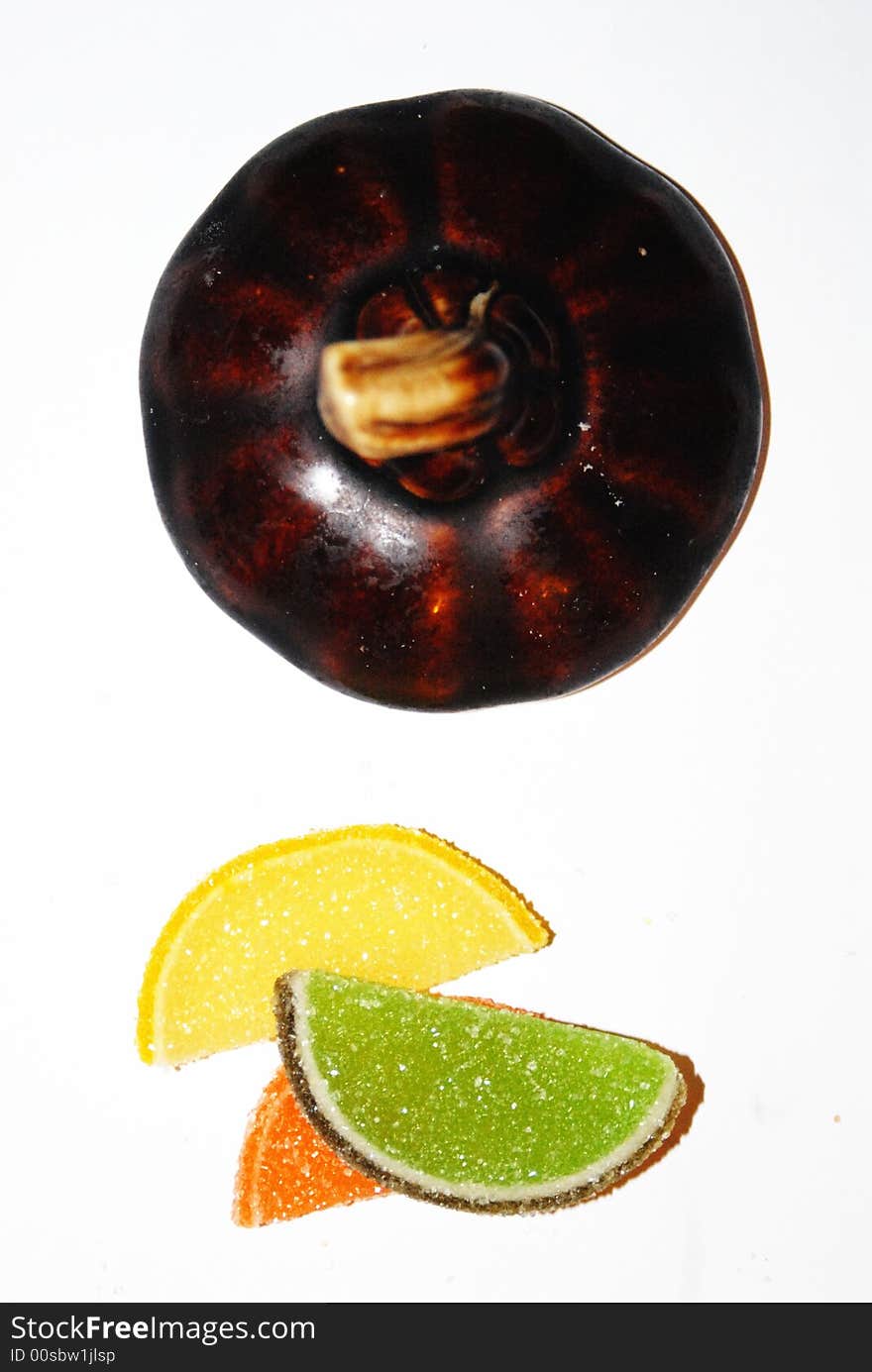 Pies of fruits on white background