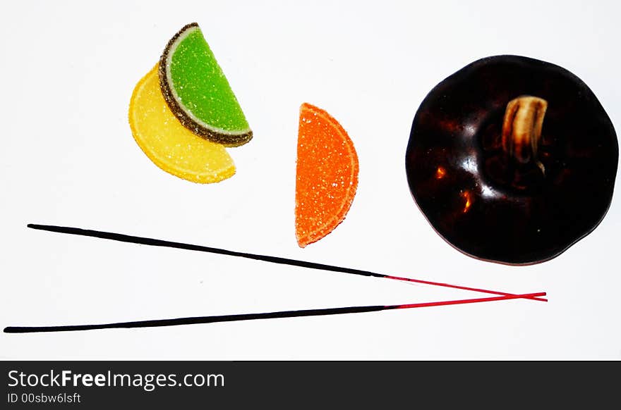 Pies of fruits on white background