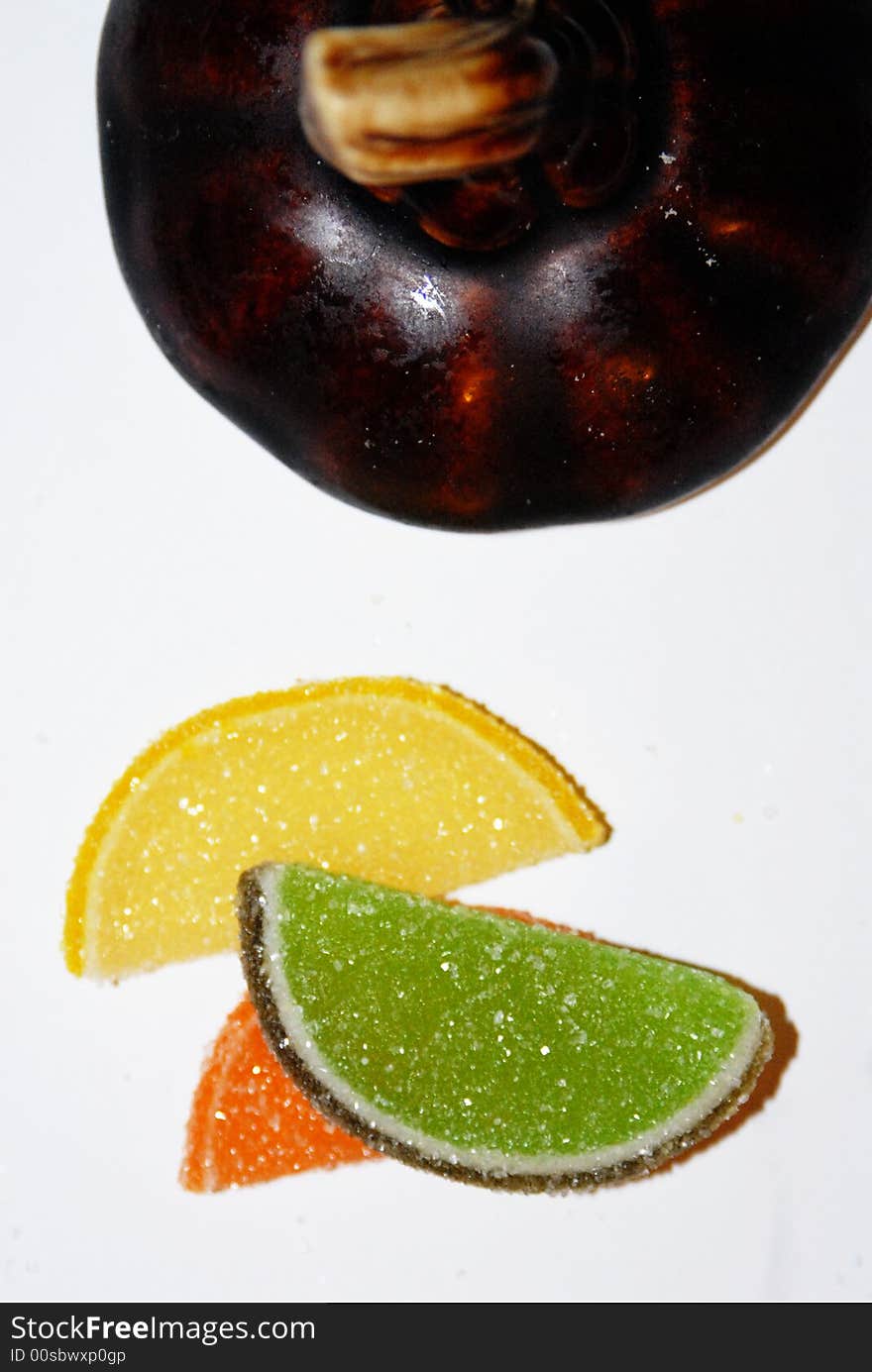 Pies of fruits on white background