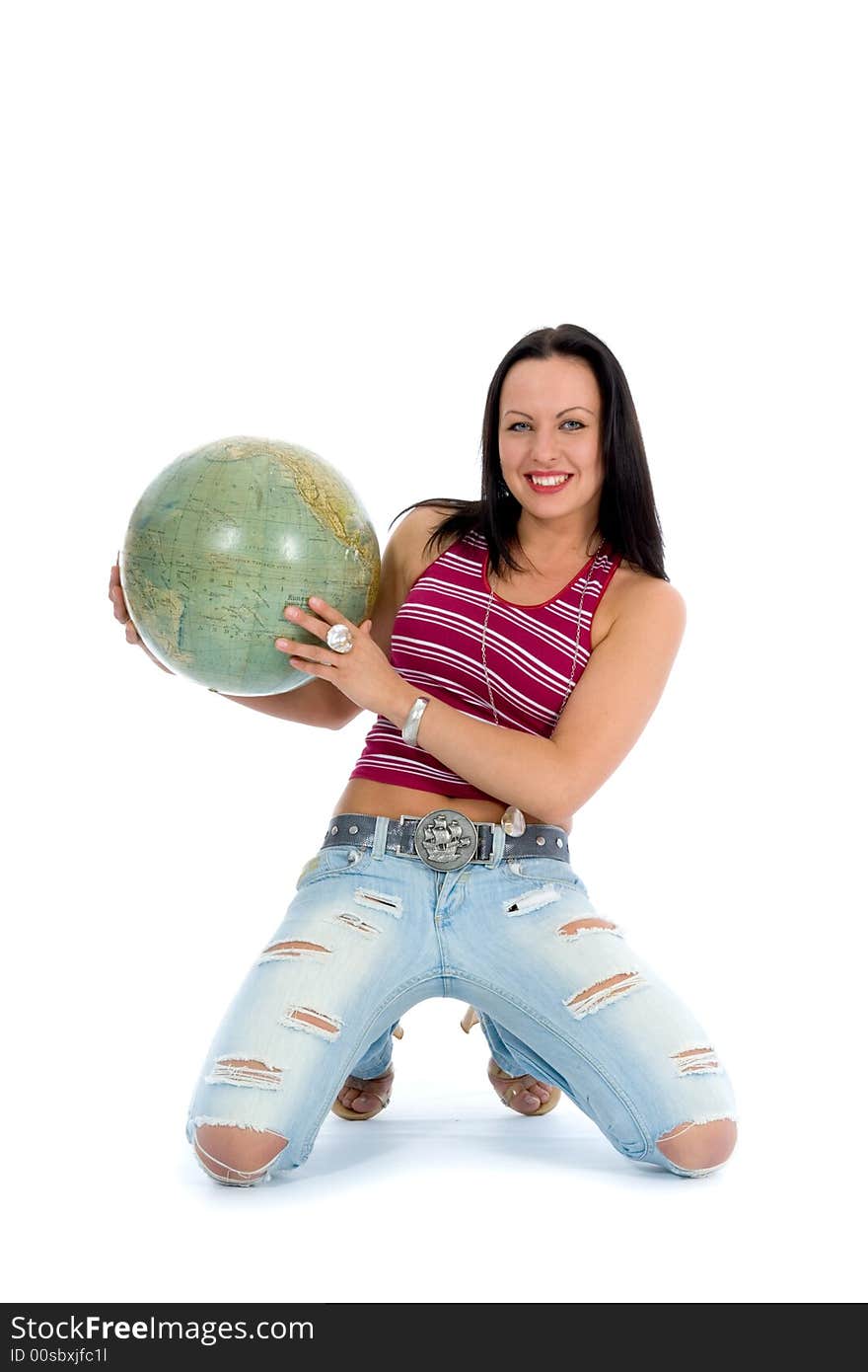 Young woman with  globe