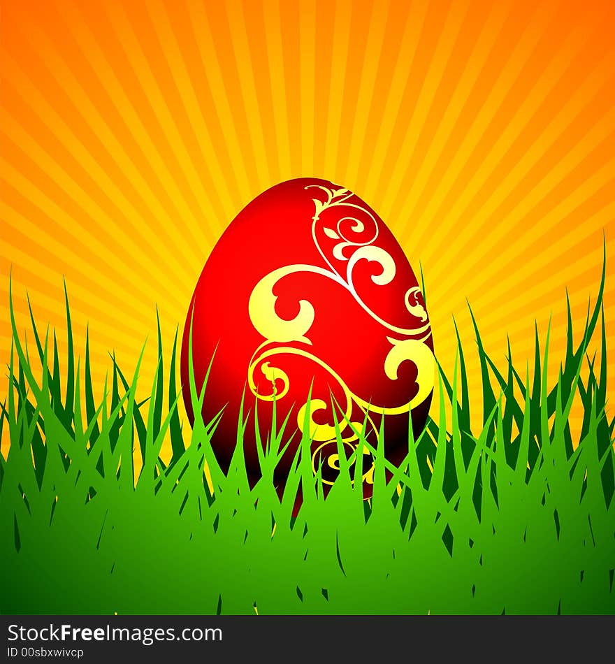 Easter Illustration With Red Painted Egg