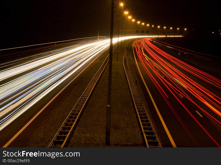 Image of the highway A27 by night in Holland. Image of the highway A27 by night in Holland